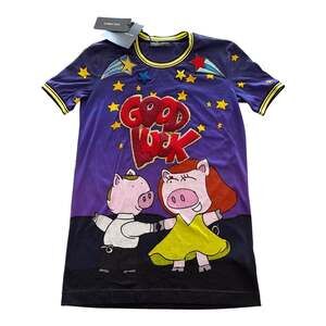 Dolce & Gabbana 2019 Y/O the Pig “Good Luck” Crystal & Chenille shirt IT36 | NWT